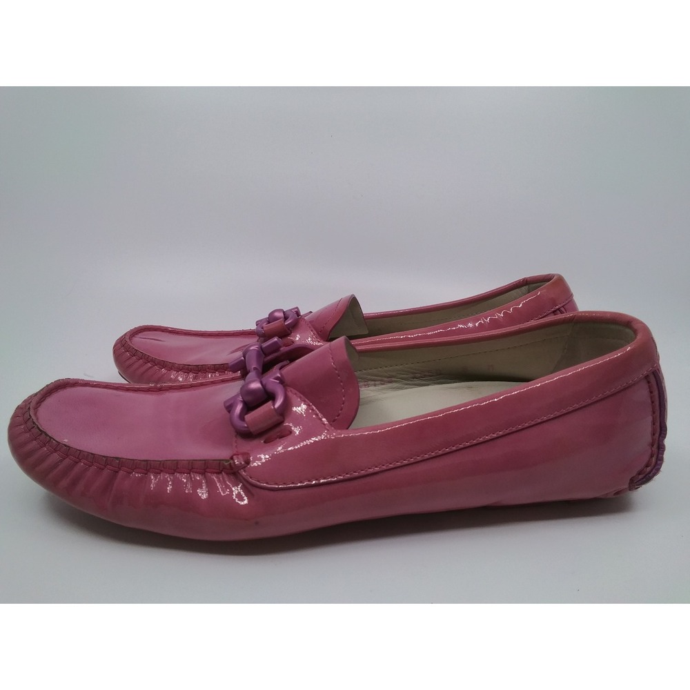 Salvatore Ferragamo Pink Patent Leather Gancini Driving Loafers ZG8768 Size 8M